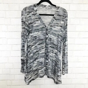 LOGO by Lori Goldstein Gray & White Camo Cardigan